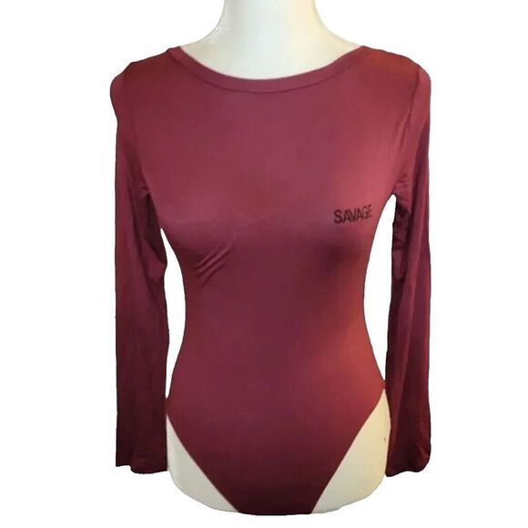Wet Seal Bodysuit Women's Savage‎ Open Back Thong Burgundy Size XL NWT - Picture 1 of 6